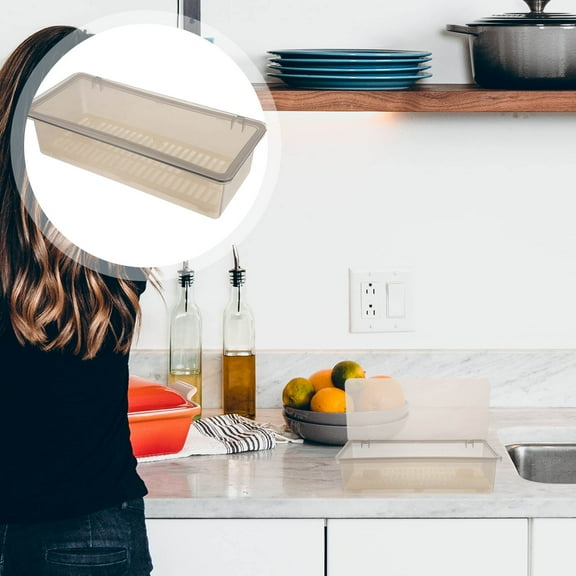 WHAMVOX Black Plastic Chopsticks Drain Storage Box with Lid for Kitchen Tableware Organizer Keeps Utensils .5 x 4.3 x 2.8 inches