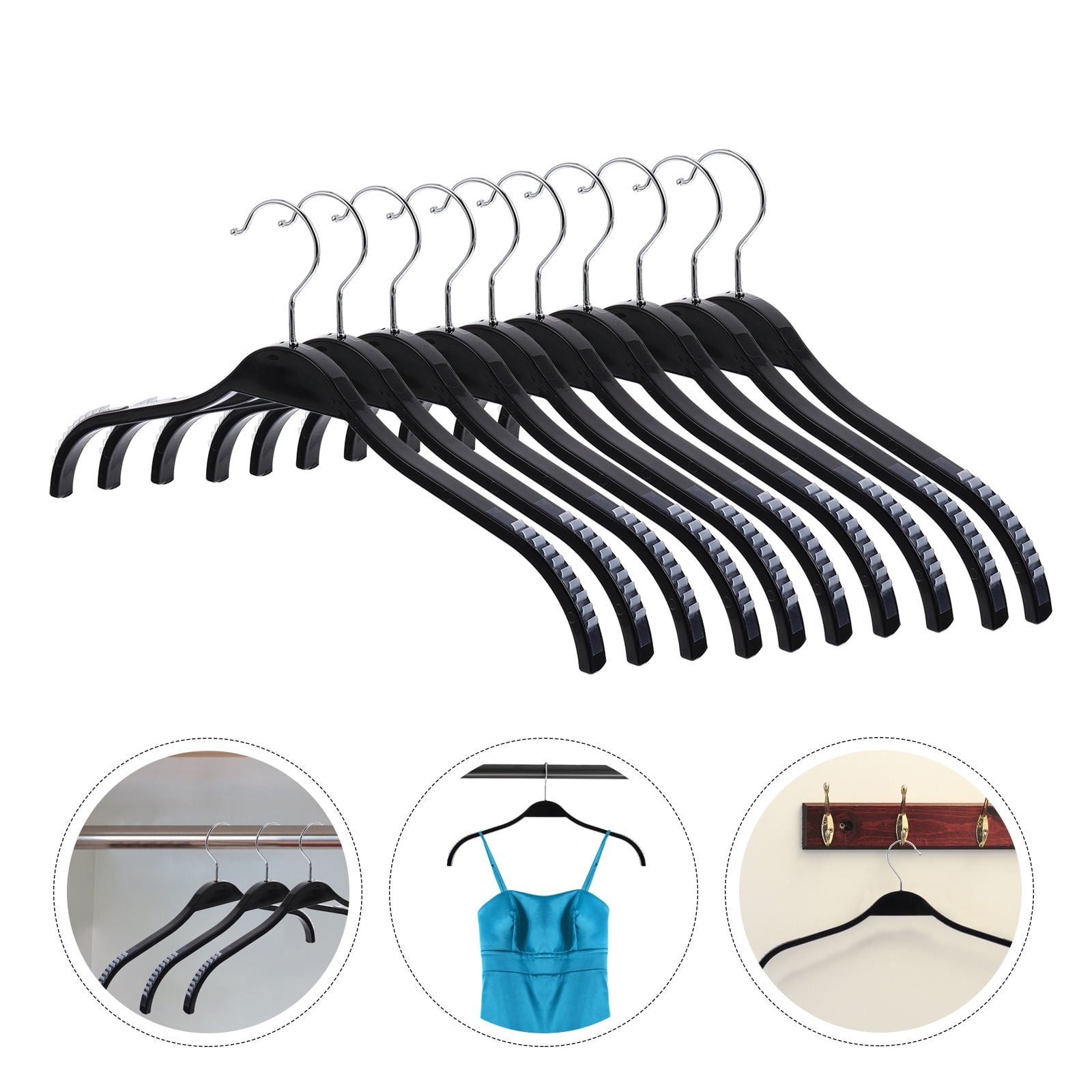 WHAMVOX Black Plastic Coat Hangers for Storage with Semicircle Shoulder Design and 30 kg Capacity
