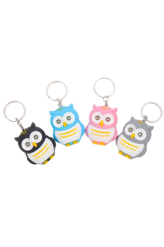 Black Plastic Owl Keychain for Decoration Use Glowing Cartoon Design Fits Most Bags and Luggage 4pcs