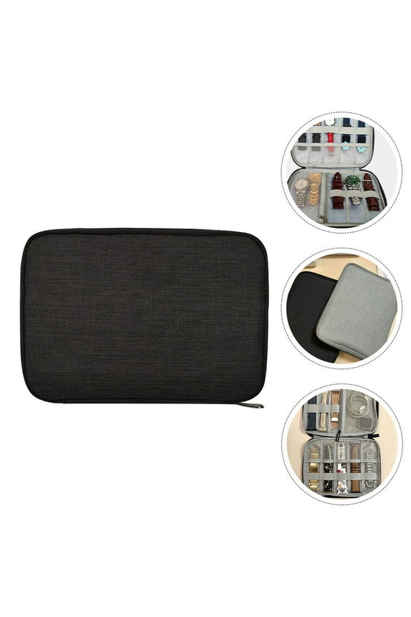 WHAMVOX Black Polyester Watch Case for Storage Elegant Portable Watch Box with 8 Grids Ideal for Home and Travel