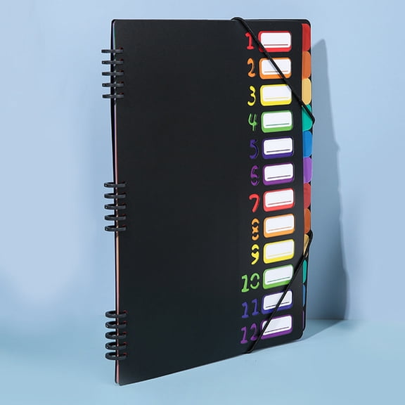 ROMANSENTIAL Black Expanding File Folder with Elastic Band and Colorcoded Tabs for Easy Organization