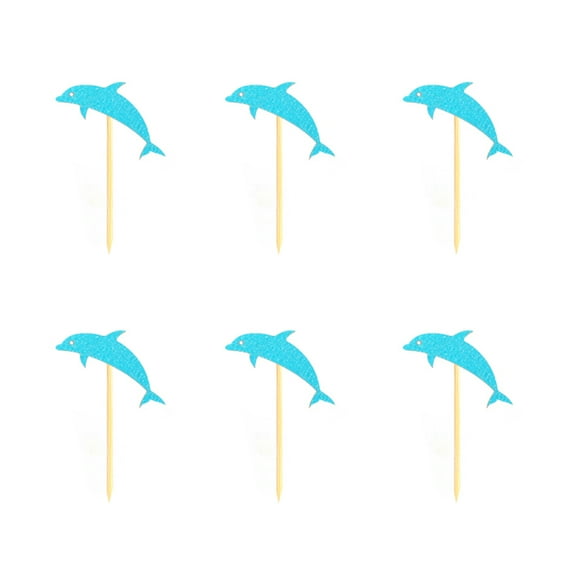 WHAMVOX Blue Dolphin Shaped Paper Cake Toppers for Decoration Creative Fun Party Supplies 24pcs