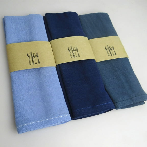WHAMVOX Blue Flax Cloth Napkins for Kitchen Use with Strong Water Absorption Dinner Napkins Size 18x18 Inches