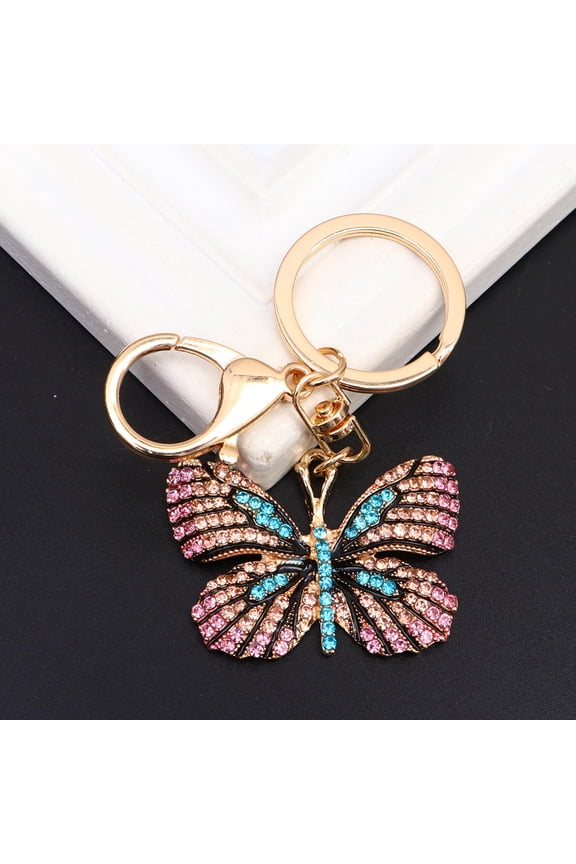 Blue Metal Key Ring with Rhinestone Fashion for Women Kids Gifts and Bag Decoration 1pc