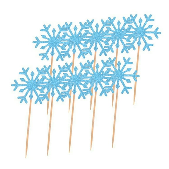 WHAMVOX Blue Paper Snowflake Cake Toppers with Glitter Design for Party Decorations and Cake Decoration 20pcs