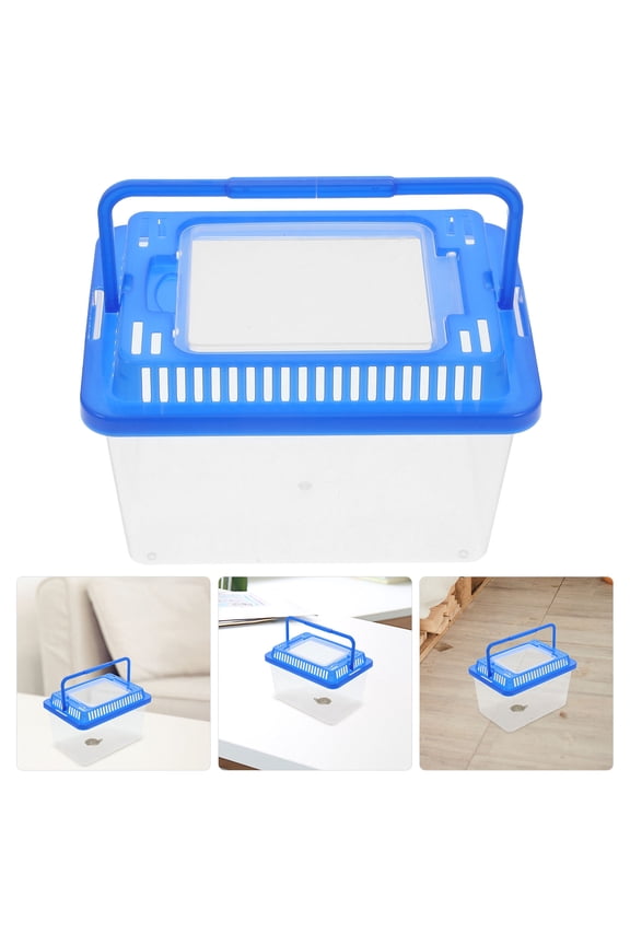 Blue Plastic Fish Tank and Turtle Carrier for Home Use Durable with Lid and Handle 7.5 Gallons