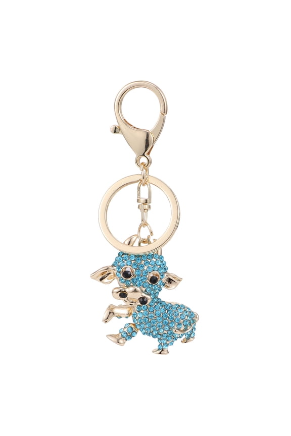 Blue Rhinestone Keychain Pendant Zinc Alloy Bag Decoration for Keys with Fine Workmanship 2.5 Inches
