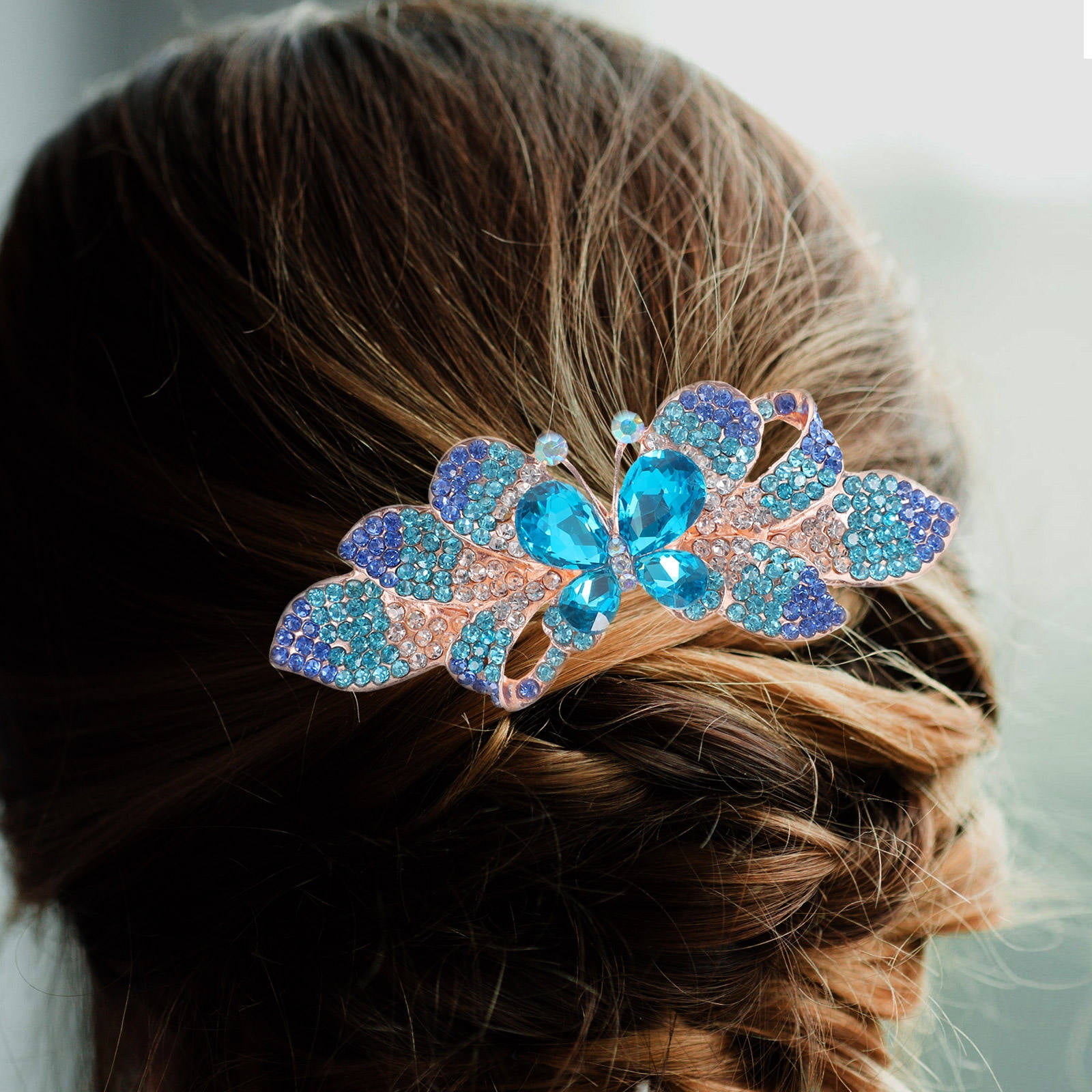 Hair accessory  , blue, rhinestone metal USA Metal HAIR CLAW Clip Rhinestone Crystal Hairpin Elegant  main image 4
