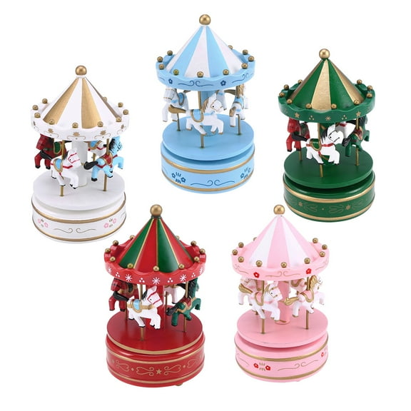 DECORNIJIA Music Box Ornament Miniature Carousel Blue Wood 1Pcs for Children Friends