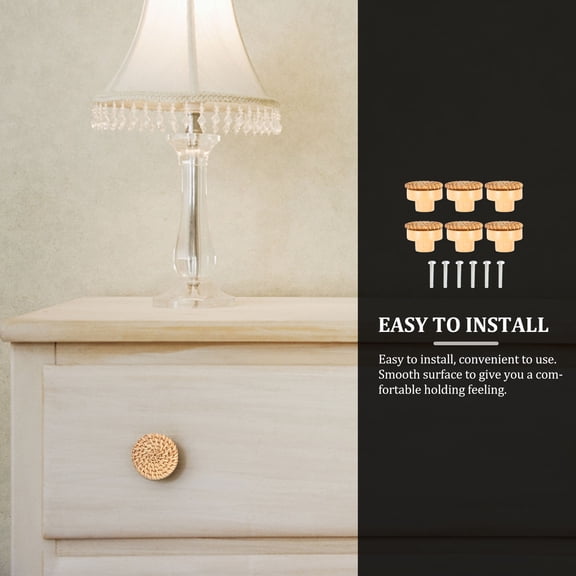 WHAMVOX Bohemian Style Rattan Drawer Knobs Light Brown Plastic Handles for Dresser Cabinets Easy to Install 6 Sets