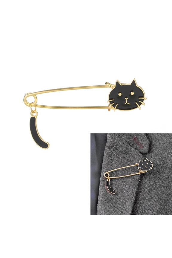 Breastpin Exquisite Wearing Accessories Lovely Little Cat Wagging Tail Oil Dripping Animal Brooch (Black)