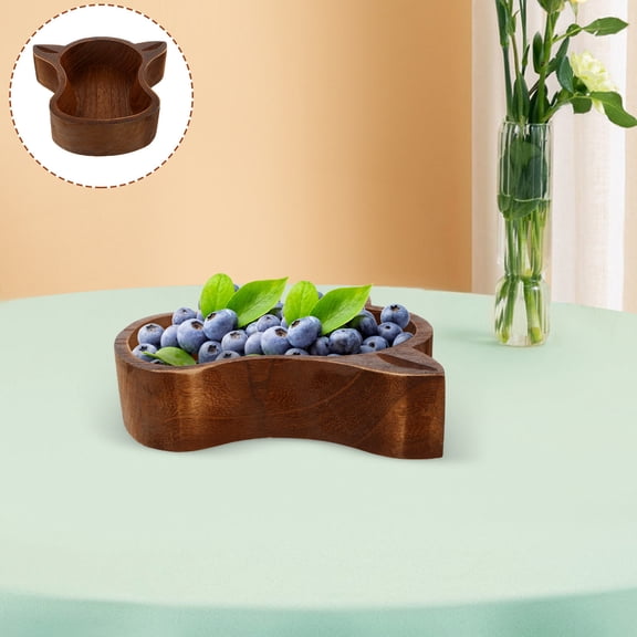 WHAMVOX Brown Cow Head Shaped Wood Serving Plate for Decor Reusable Home Candy Dish 7.8 Inches