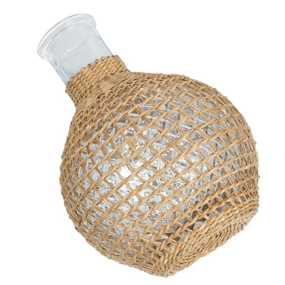 WHAMVOX Brown Glass Vase with Rattan Design for Decor and Office Flower Container