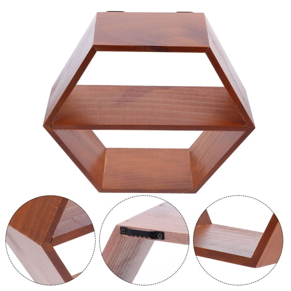 WHAMVOX Brown Hexagonal Wall Storage Shelf Synthetic Material Punchingfree Stand for Storage Use