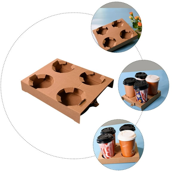 WHAMVOX Brown Paper Drink Carrier Tray for Beverages Eco Friendly Disposable Cup Holder Suitable for Restaurants 10 Pcs