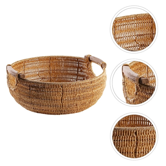 WHAMVOX Brown Plastic Woven Basket for Home Use Multifunctional Decorative Storage Basket 1 pc