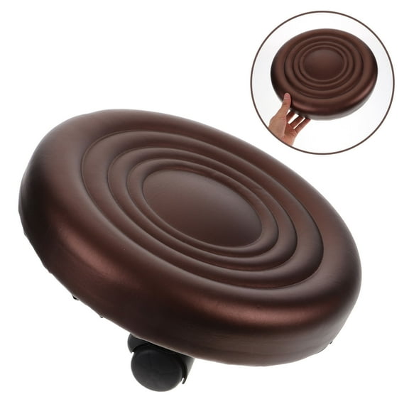 WHAMVOX Brown Rolling Stool with Wheels for Outdoor Use Lightweight and PU Material 12.5 Inches High