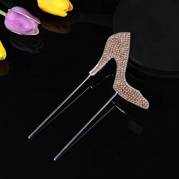 ROMANSENTIAL Food Pick Cake Topper High Heels Shoe Flower Decoration 1Pack Gold