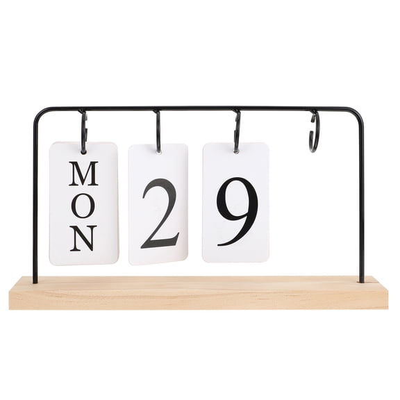 KHBUAB Black Wood Cute Desk Calendar Simple Lines Decoration for Office 1Pack