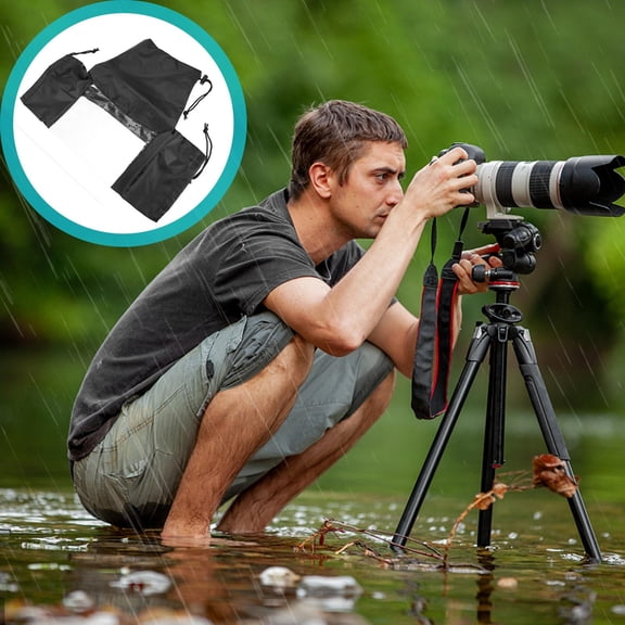 ROMANSENTIAL Black Camera Rain Cover with Dual Hand Sleeves for and Weather Resistance