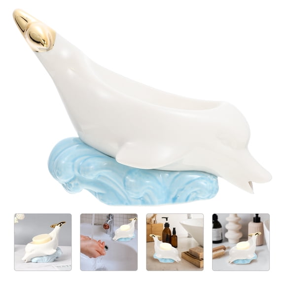 WHAMVOX Cartoon Animal's Soap Bracket Ceramic Draining Soap Box Ceramic Dolphin Adornment