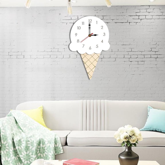 WHAMVOX Cartoon Wall Clock Decoration Ice Cream Clock Acrylic Hanging Children Clock for Home Living Room Kindergarten (White)