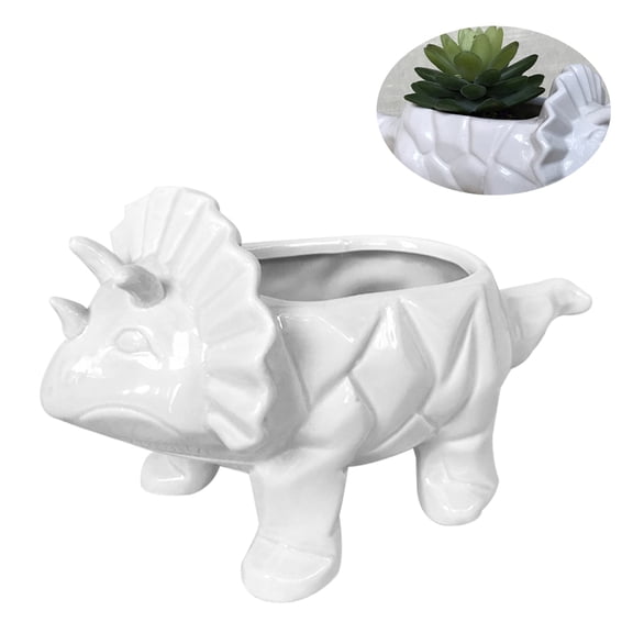 HOOWIFFY Decorative Pot Planter Ceramics Triceratops Shape White 1PC
