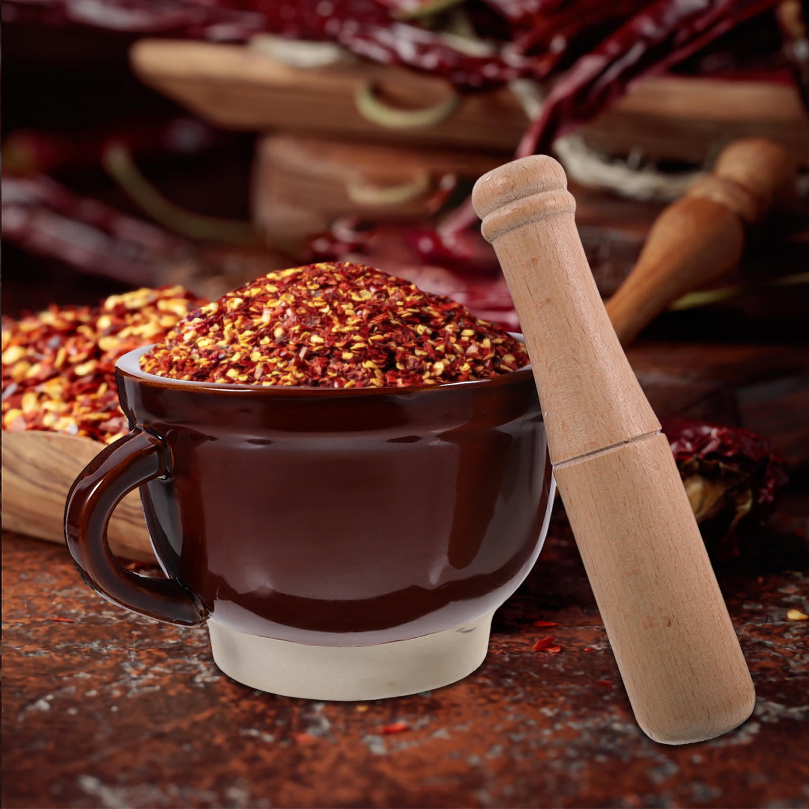 ROMANSENTIAL Grinding Bowl Garlic Mortar Grinder Brown 1 Set