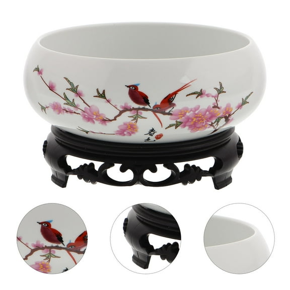 WHAMVOX Ceramic Hydroponic Vase Ceramic Chinese Pot with Base Porcelain Vase Lotus Flower Bowl Decorative Plant Pots Chinese Style Flower Planter