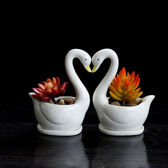 WHAMVOX Ceramic Swan Planter Unique Planters Pots Indoor Decoration Office White