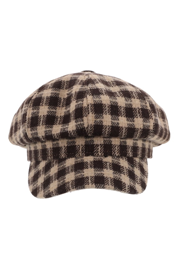 Check French Beanie Cap Vintage Plaid Newsboy Miss Student Coffee