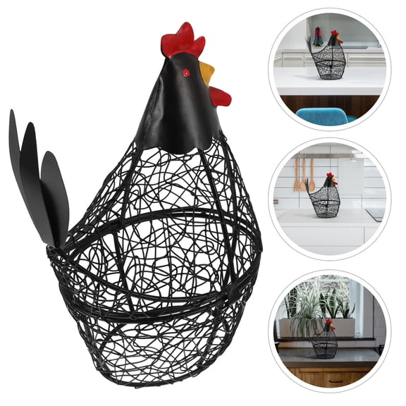 SEWCHICS Egg Gathering Basket Iron Black 1Set Home Decoration