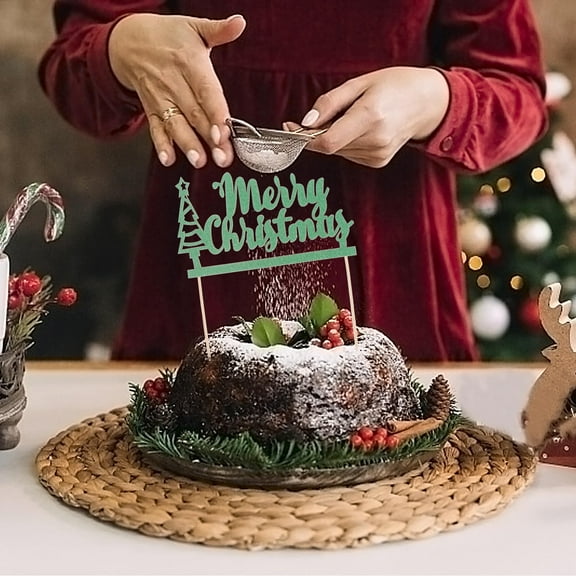 WHAMVOX Christmas Cake Toppers Made of Paper Safe Durable with Cartoon Patterns for Party Decorations Green 20 Pcs
