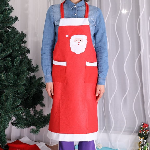 WHAMVOX Christmas Santa Claus Apron with Pockets Chef Kitchen Servers Apron Festive Party Decorations Supplies