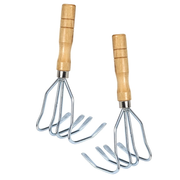 WHAMVOX 2-Piece Clam Rake Set with Wooden Handle and Stainless Steel Blades, Handheld Beach Seafood Tool for Everyday Use