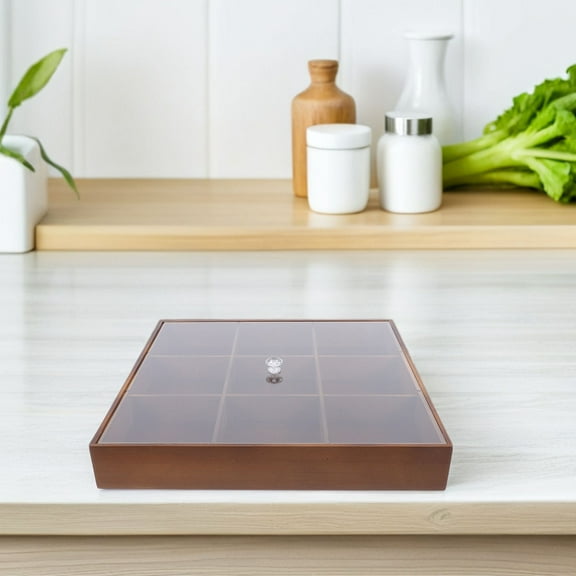 WHAMVOX Clear Top Tea Chest Wooden Compartment Organizer Box Decorative Display Case Countertop Tea Bag Storage Case for Coffee Station