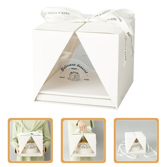 WHAMVOX Clear White Portable Cake Box for Storage Ideal for Birthday and Wedding Events 8 Inch Plastic