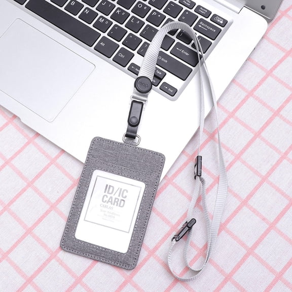 ROMANSENTIAL Fabric Badge Holder with Three Slots and Detachable Lanyard Grey Vertical Pass Case