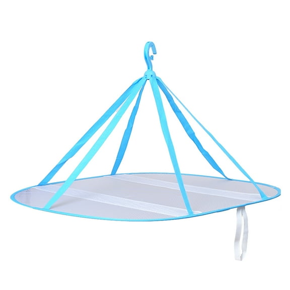 YSNOOWE Folding Hanging Sweater Dryer Blue Nylon Mesh Rack with Steel Wire Ring