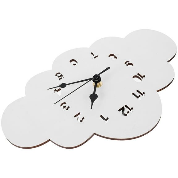 WHAMVOX  Cloud Shape Silent Wall Clock Decorative Hanging Projection Decorate White Wooden 30x20x3.9CM