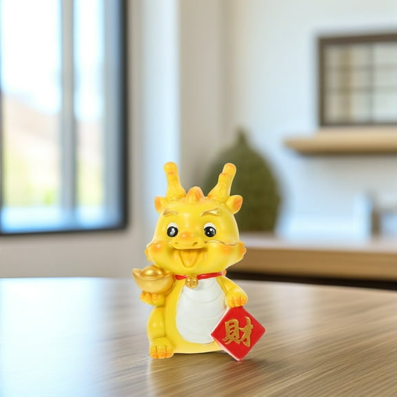 SEWCHICS Coin Jars Dragon Statue Piggy Bank Resin Yellow 1Set Coin Storage Home Decoration