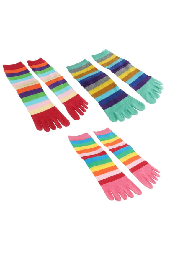 Colorful Strip Five Finger Toe Socks for Wearing Made from Soft Elastic Cotton Assorted Color