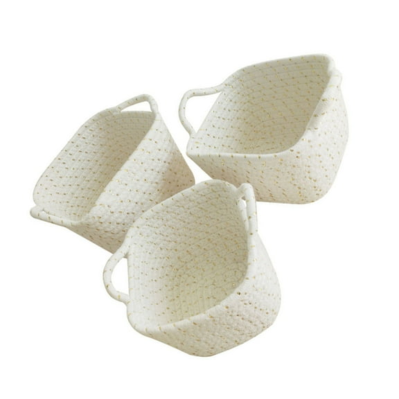 WHAMVOX Small White Cotton Rope Storage Basket with Lid, Woven Laundry Hamper for Nursery and Home Organization