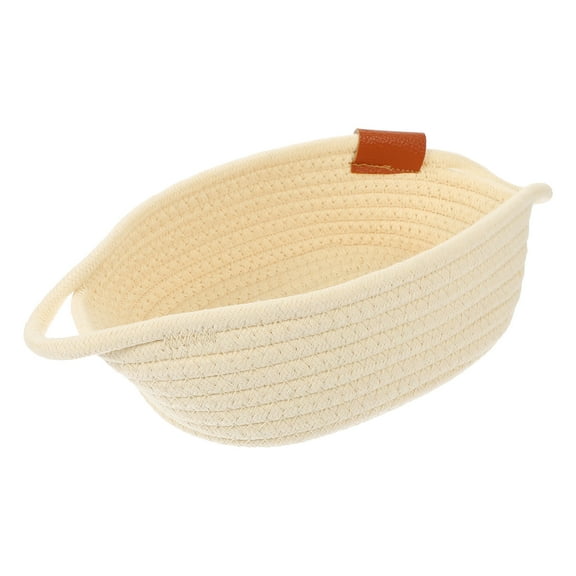 WHAMVOX Beige Cotton Thread Storage Basket with Rope Handle, Kids Laundry Organizer Fabric Bin 20x7CM