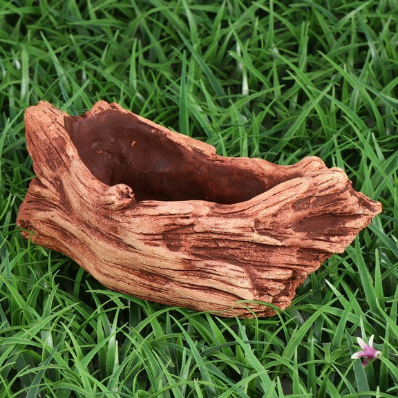 WHAMVOX Creative Cement Flowerpot with Wood Grain Stump Design Leakproof for Plants Holding Brown 7222470