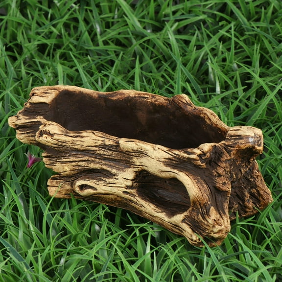 WHAMVOX Creative Desktop Flowerpot Simulated Wood Stump Root Cement Basin Leakproof Succulent Plant Potted Acessories for Home Ornament Landscape Supplies (Yellow)