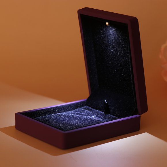 WHAMVOX Creative LED Lighted Jewelry Gift Box Lighting Necklace Box Holder Pendant Case Exquisite Gift Container (Purple 7x9x3.2cm)
