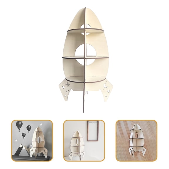 WHAMVOX Rocket Display Rack Wooden Natural Wood Color 1Pack 19.7X9.8X9.8In
