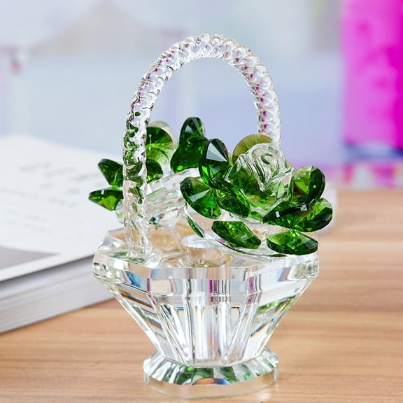 HOOWIFFY Ornaments For The Home Crystal Flower Basket Green Crystal 1Pack