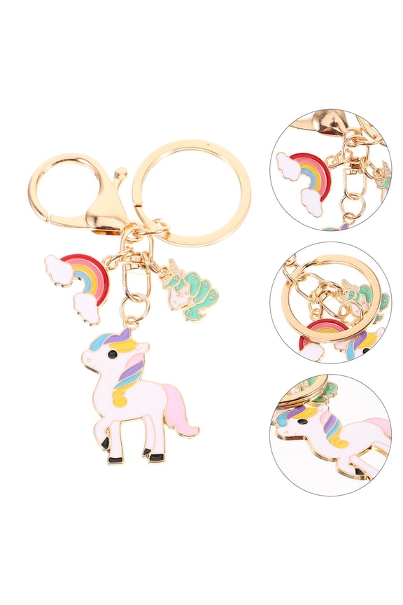 Cute Kawaii Unicorn Keychains Made of Zinc Alloy for Decor Multi Color 2 Pieces